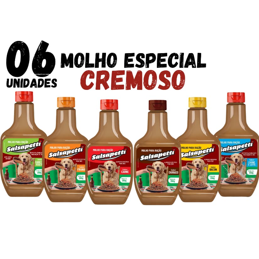 Kit 6 Molho Petisco Para Raçao Cachorro cremoso Todos Tamanhos e Todas As Raças