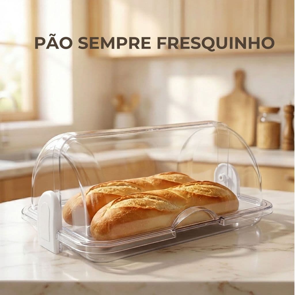 Porta Pão Com Tampa Articulável Cristal 30x20cm Para Mesa Armazenamento Organização Sofistiado
