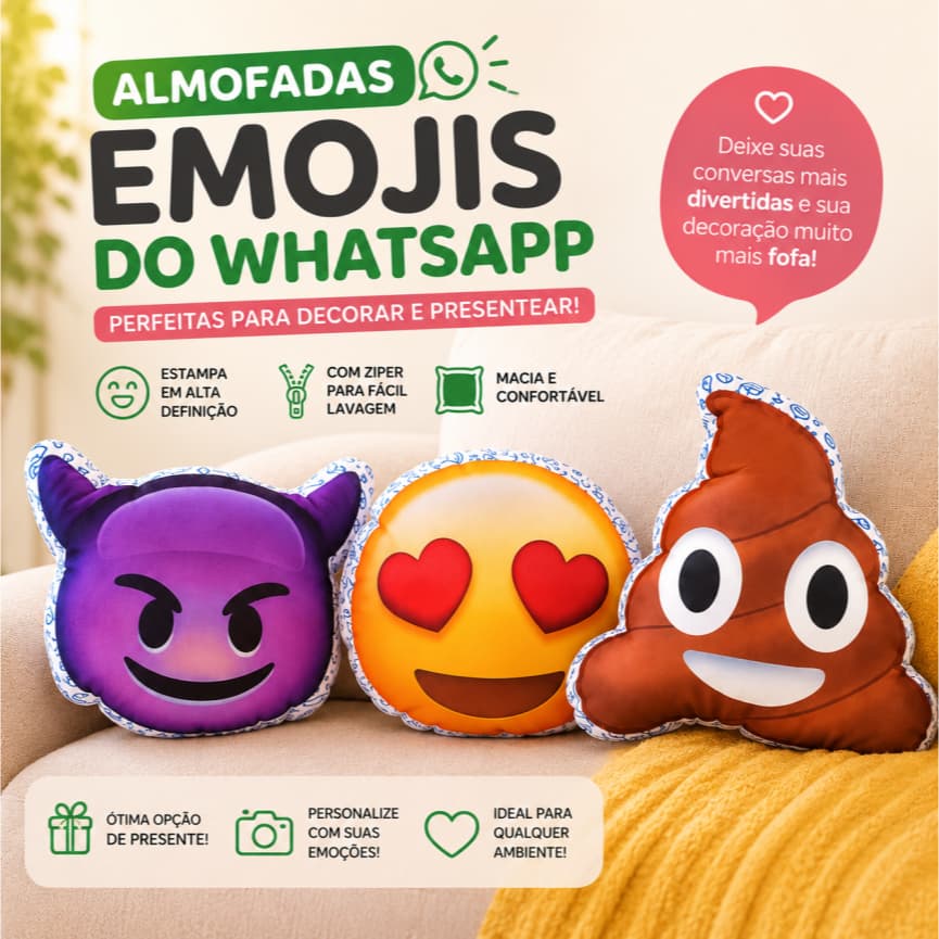 Almofada Emoji WhatsApp com Contorno 3D | Almofada Divertida para Presentear