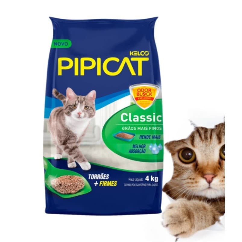 Areia Sanitária para Gatos Pipicat 4kg Controle de Odores Superior e Alta Absorção Grãos Mais Finos