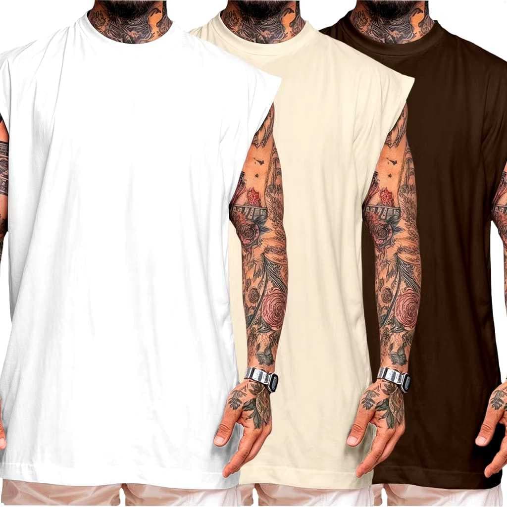 Camisetas Masculina Treino Kit com 3 Regata Lisa Oversized Camisa Streetwear Masculina