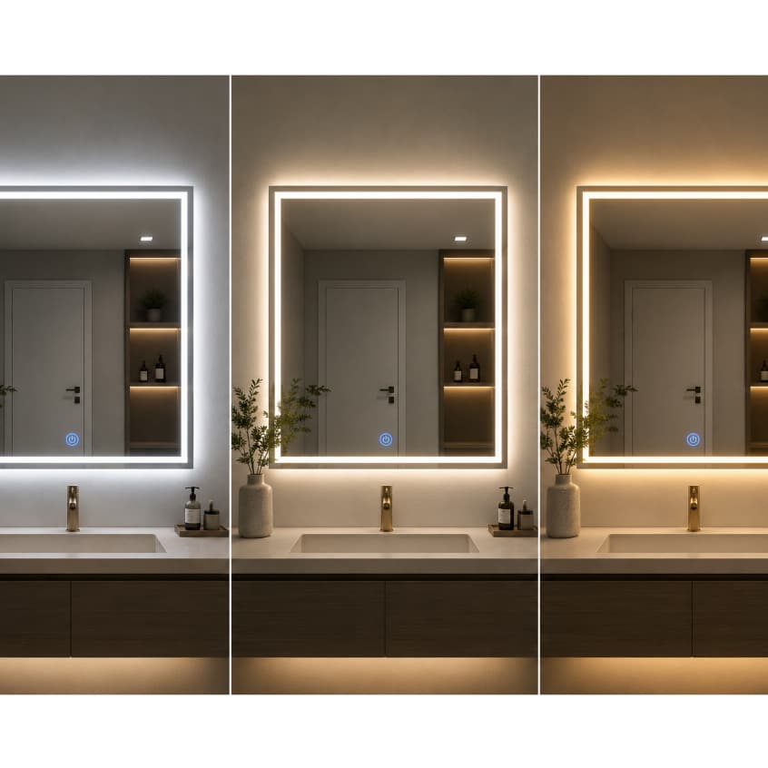 Espelho LED 100x80cm – com Touch e led 3 cores