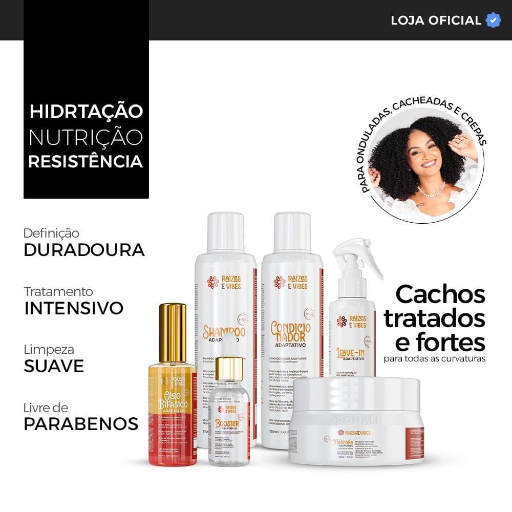 Kit Cachos Definidos 6 unidades: Shampoo, Condicionador, Máscara, Óleo Bifásico, Potencializador e Leave-In