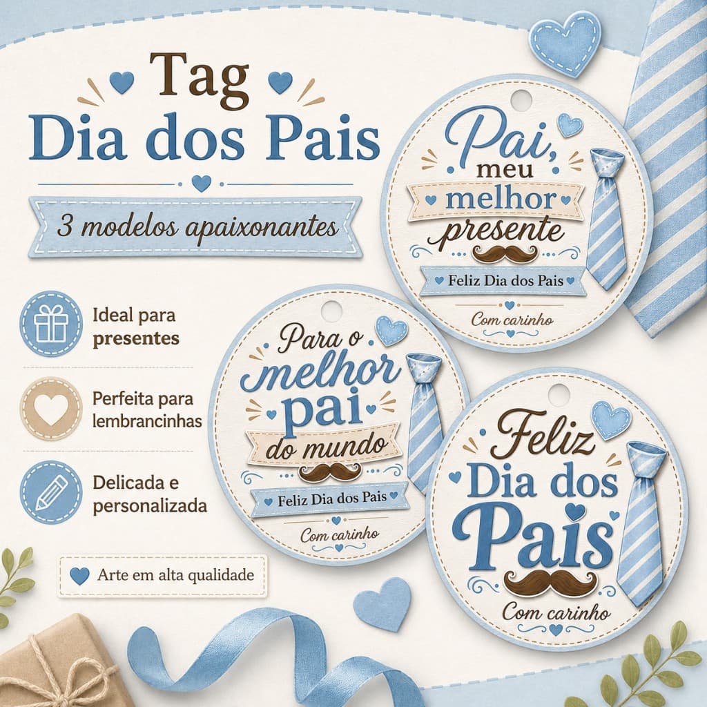 Kit 100 tags dia dos pais personalizada - Tag para lembrancinhas presente dia dos pais