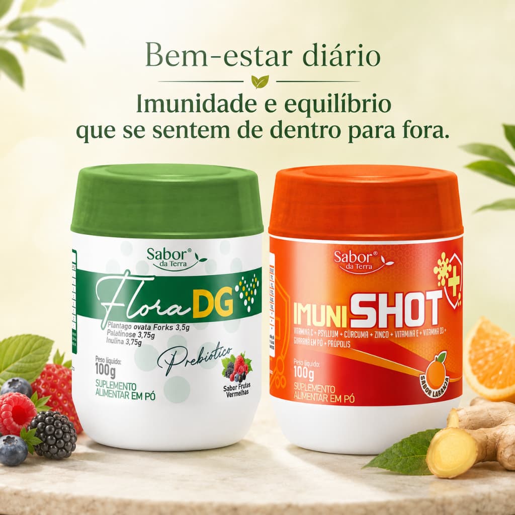 Combo Fibras e Psyllium + Suplemento para Imunidade | Flora DG + ImuniShot