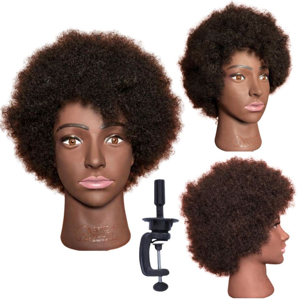 Cabeça Boneca Manequim Cabelo Afro 100% Humano Natural Para Tranças E Suporte