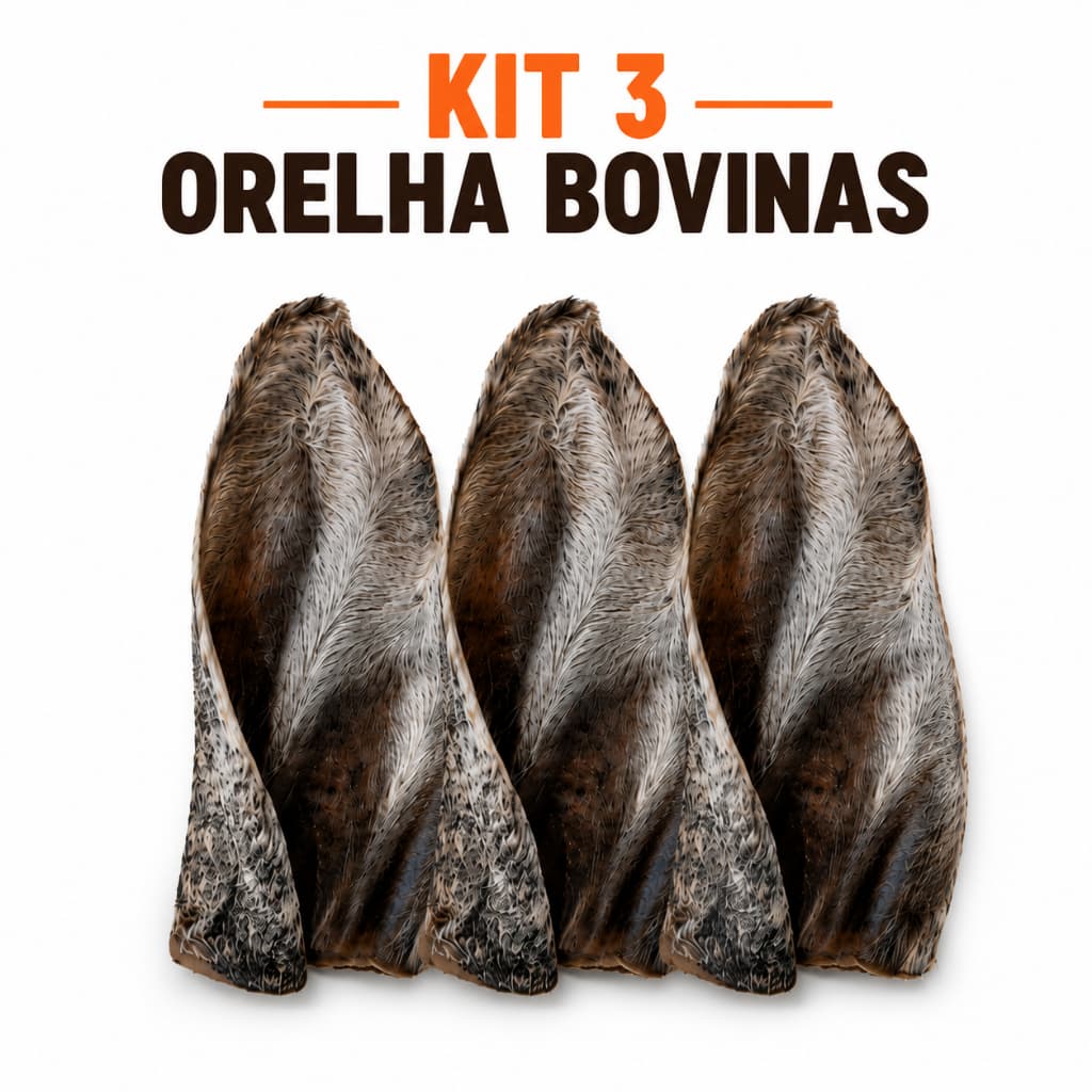 Kit 3 Orelhas Bovinas Nutekely | Petisco Natural 100% Bovino | Sem Conservantes | Mastigação Saudável para Cães