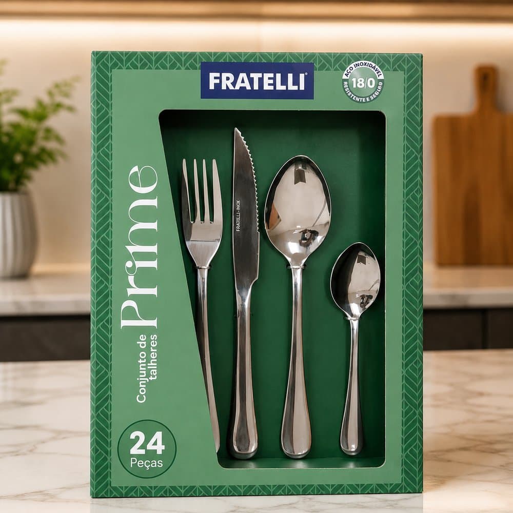 Conjunto de Talheres Inox 24 Peças Premium para 6 Pessoas com Facas de Churrasco – Aço Inox Resistente
