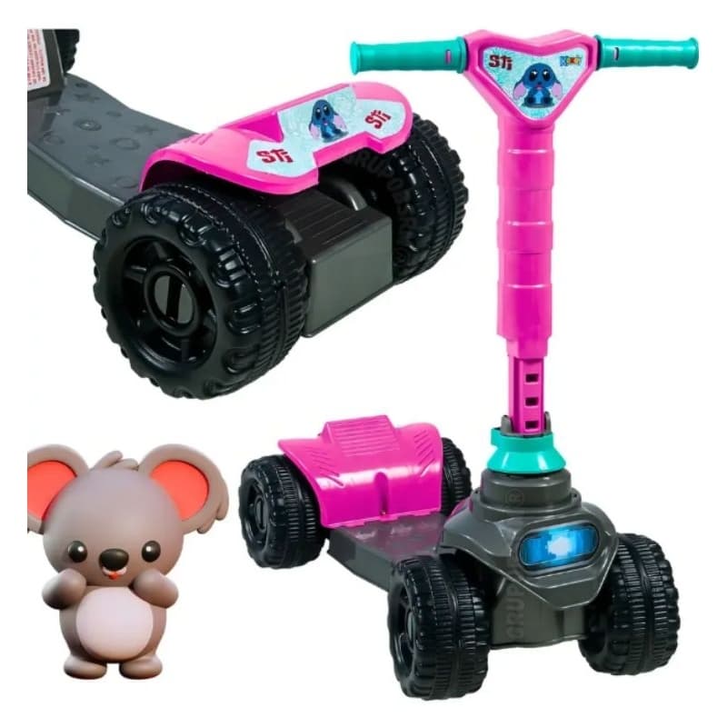 Patinete Infantil 4 Rodas Rosa Dobrável com Guidão Ajustável, Freio Traseiro e Base Antiderrapante