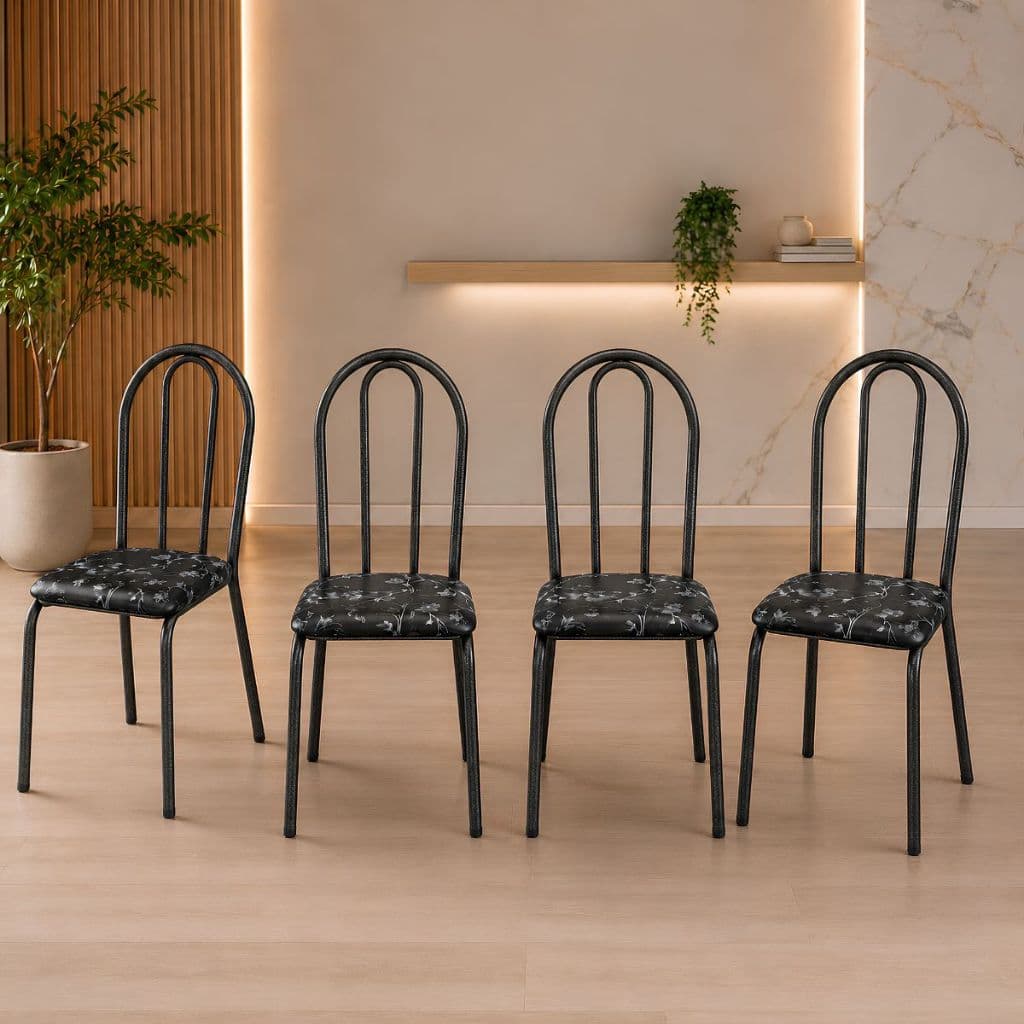 Kit 4 Cadeiras de Jantar Para Cozinha Sala Área Buffet Tubolar Reforçada