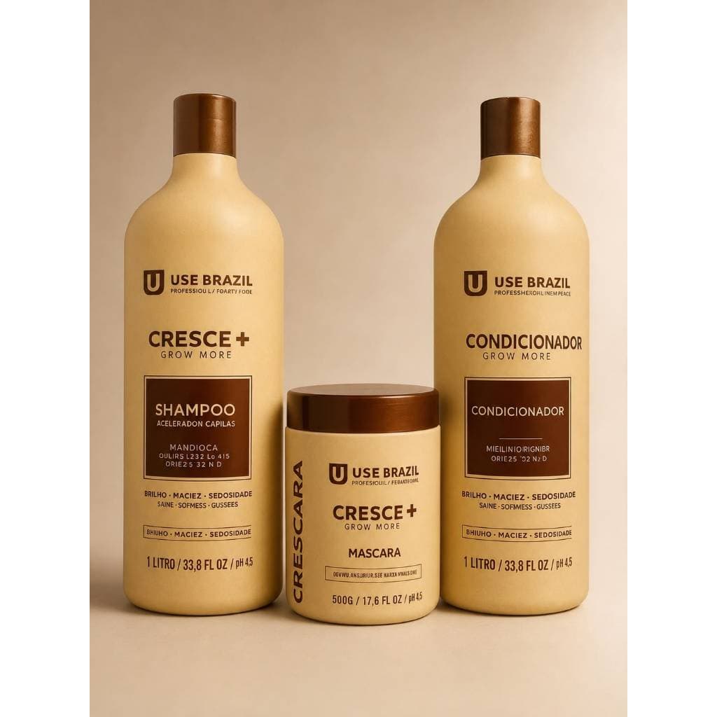 Kit Use Brazil Cresce+ Shampoo 1L + Condicionador 1L + Máscara 500g Crescimento e Hidratação Capilar