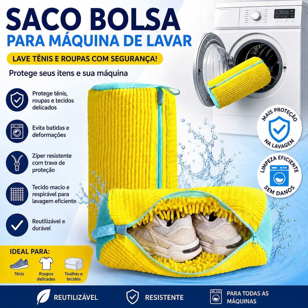 Saco Bolsa para Lavar Sapato Tênis na Máquina de Lavar Prático e protetor