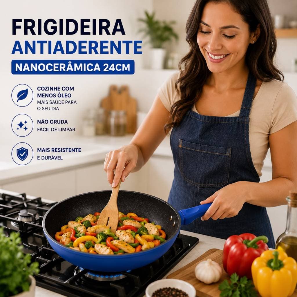 Frigideira Antiaderente Nanocerâmica 24cm Alumínio Indução Fogão Gás Elétrico Premium