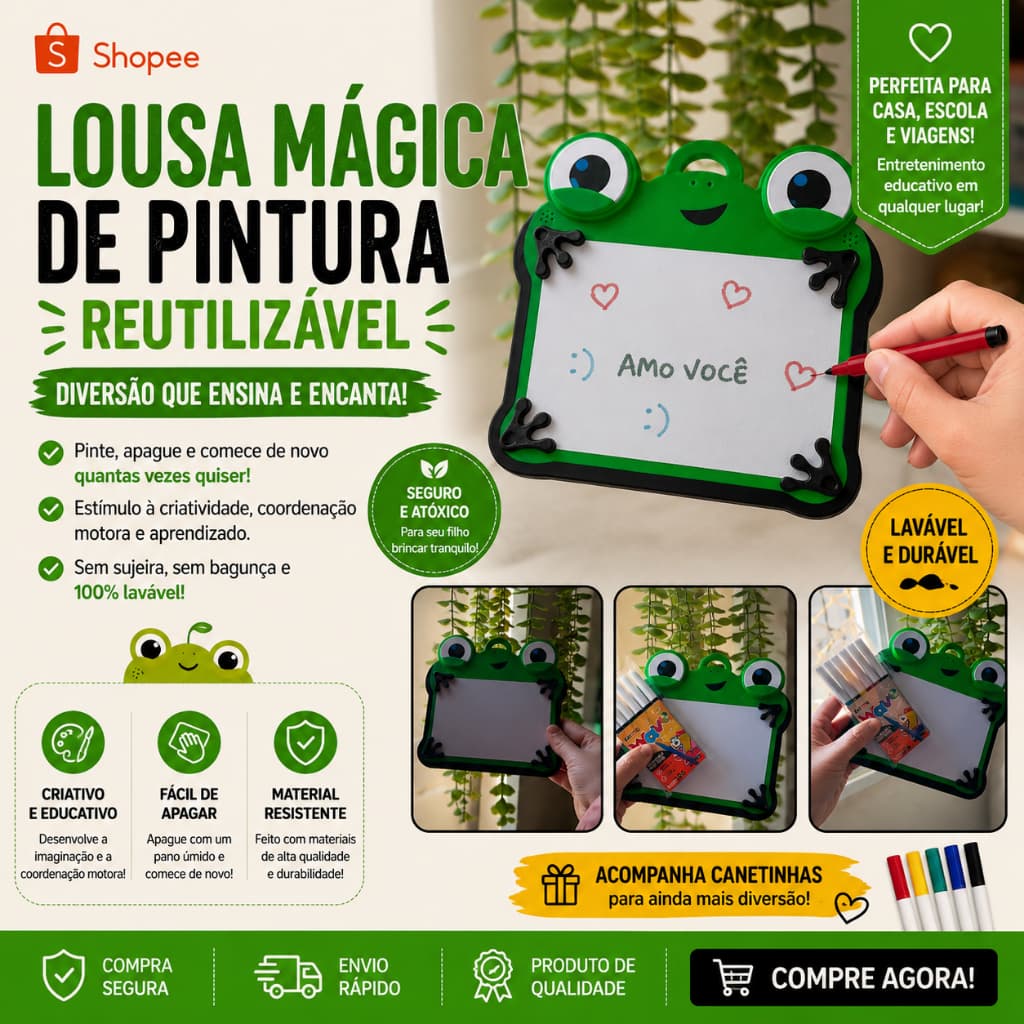 Lousa Mágica de Pintura Reutilizável Educativo - Infantil Lavável Lilypad
