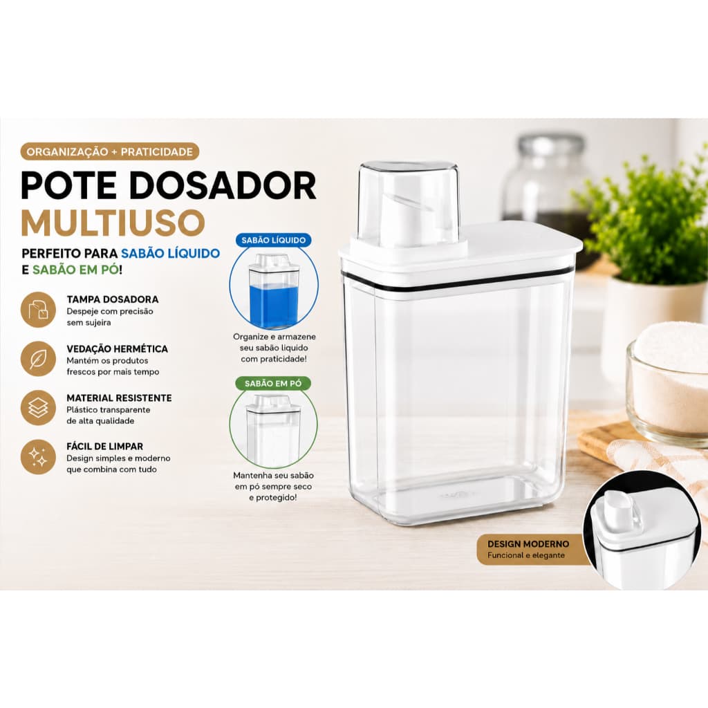 Dispenser Sabão Líquido Transparente Silicone Vedação Sistema Antivazamento 1,5 Litros