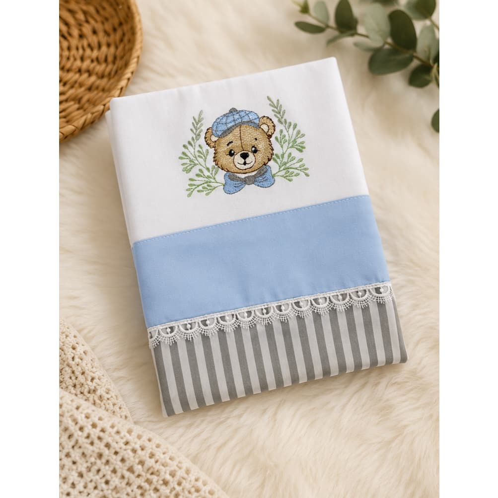 Fralda de boca unidade urso ursinho e ramo bordado babete boquinha menino pano duplo