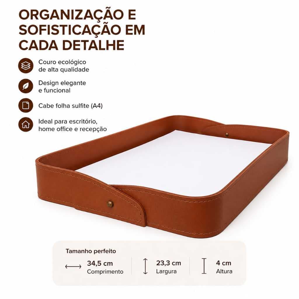 ✨ Bandeja Organizadora em Couro Ecológico Premium para Escritório e Home Office