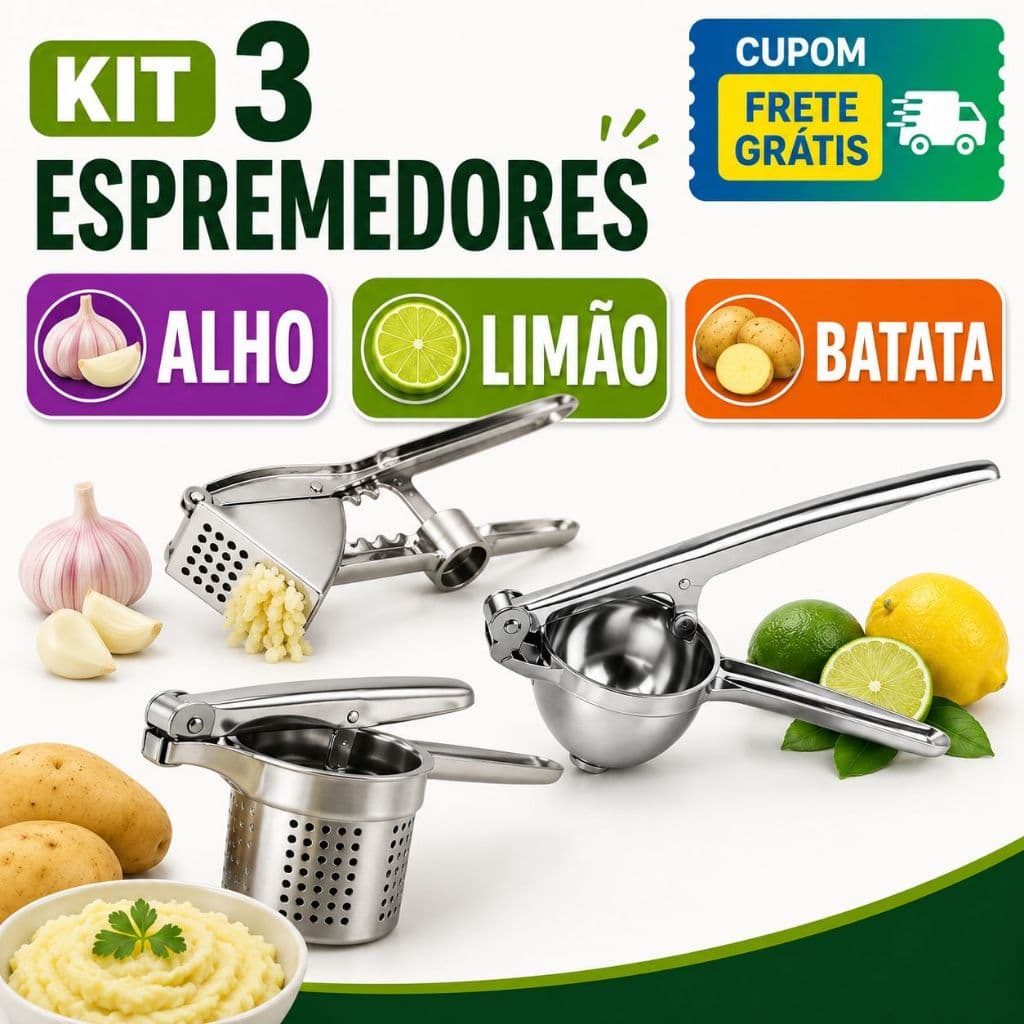 Kit Espremedor de Alho Limão e Amassador de Batata Utensílios Cozinha Completo