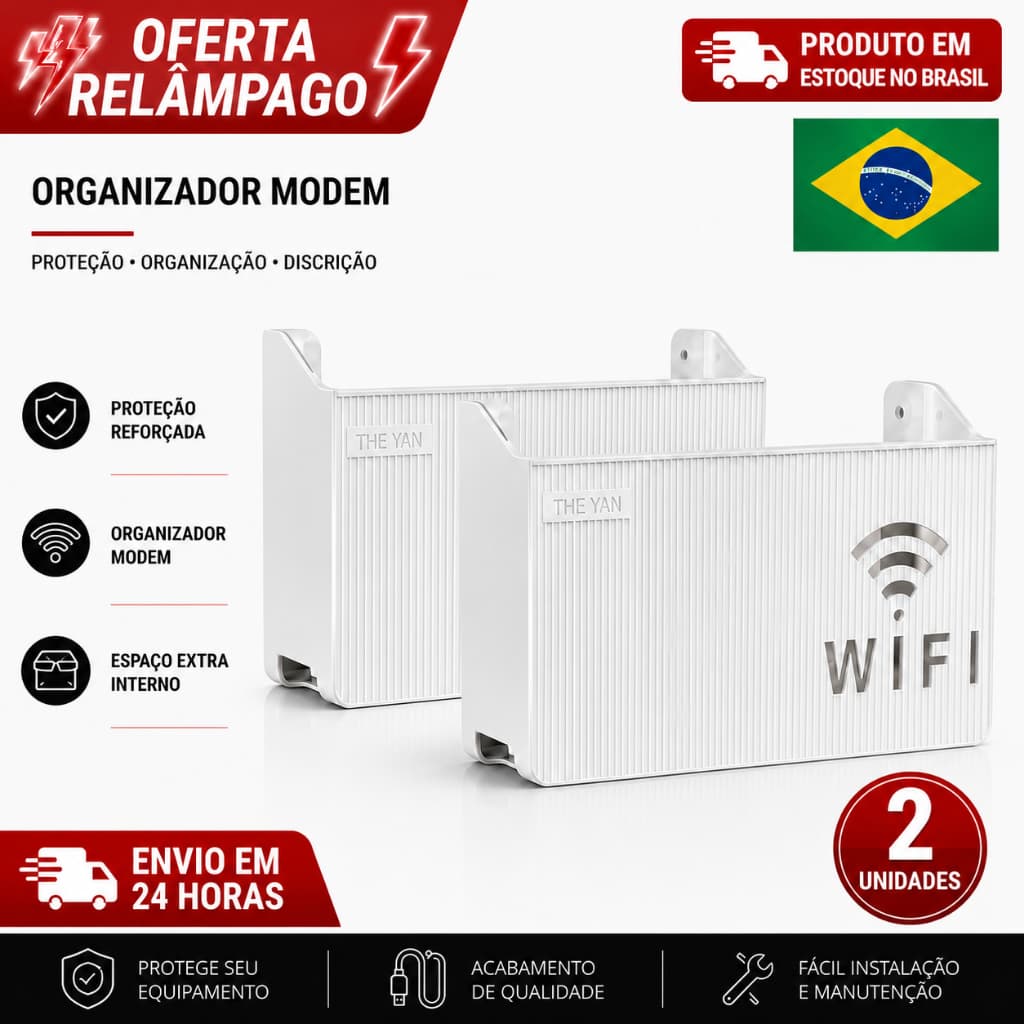 Kit Com 2 Organizador Para Suporte de Roteador Modem Wi-fi Adesivo