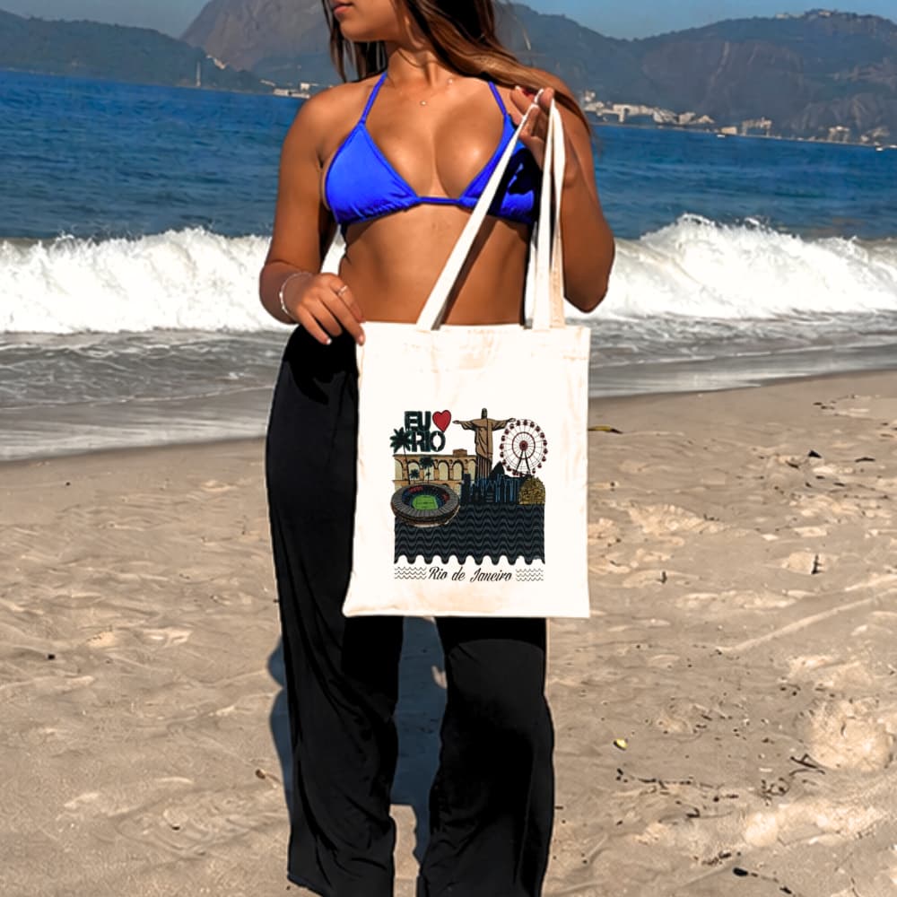 Bolsa Ecobag 100% Algodão Estampa CLÁSSICOS DO RIO Pintada à Mão Reutilizável Estilosa