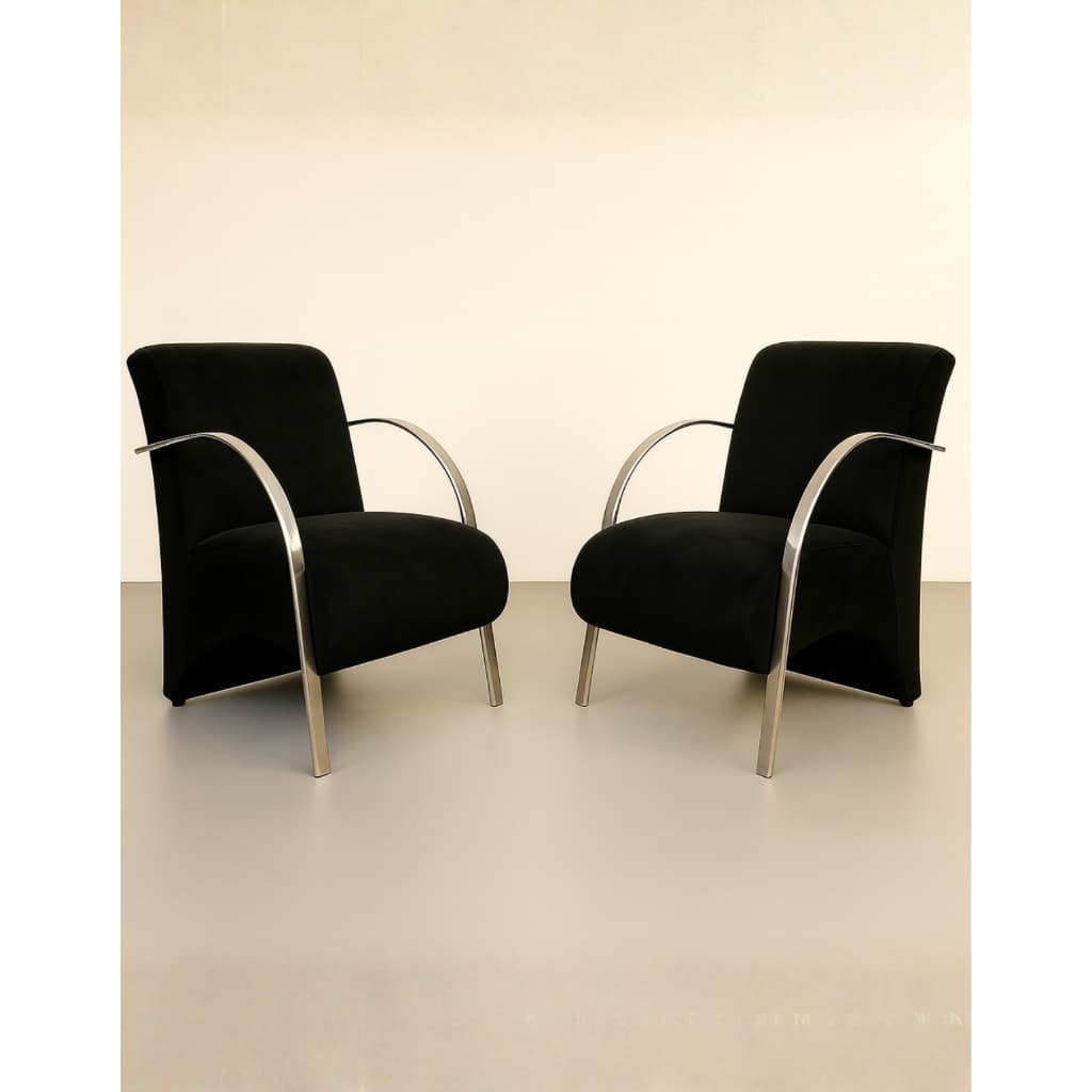 Kit 2 Poltrona Decorativa Predoli Braço de Alumínio Suede, Recepção, Sala, Quarto, Barbeiro, Consultório