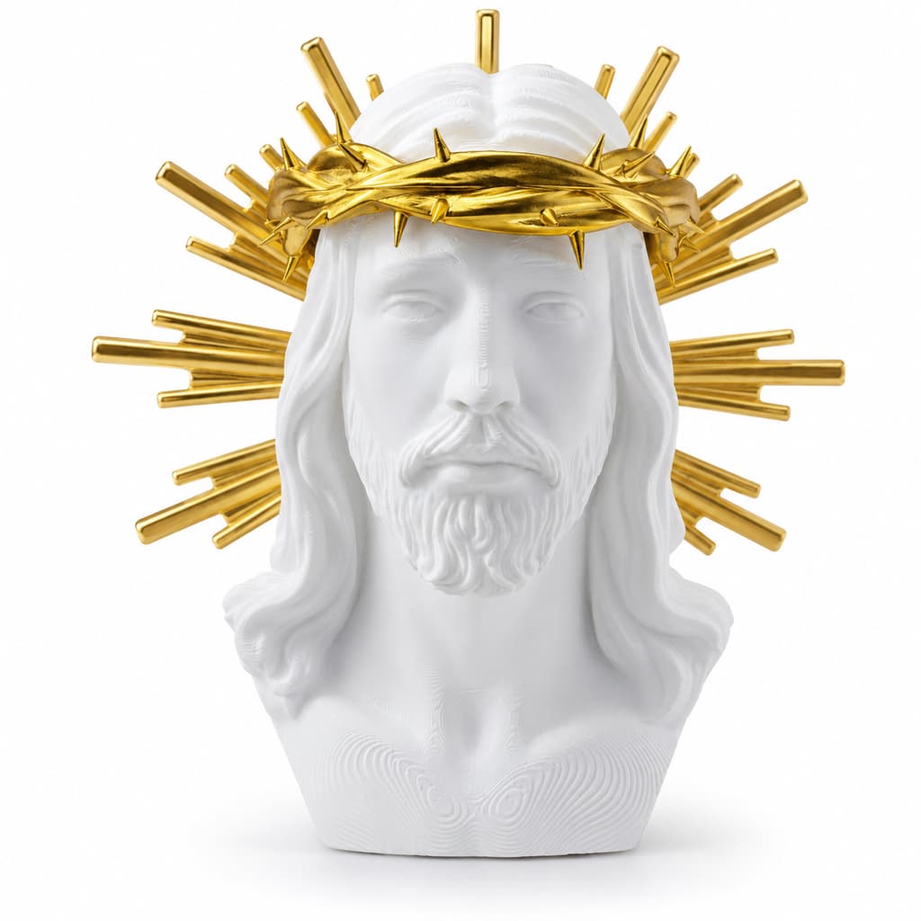 Quadro Decorativo Jesus Cristo Busto Branco e Dourado Parede Mesa