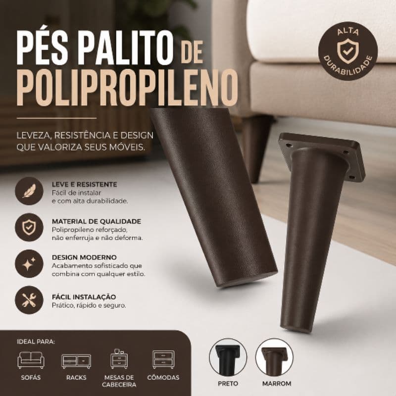Pé palito para Móveis Reforçado Preto Marrom Cômoda Criado-Mudo Mesa Cabeceira + parafuso