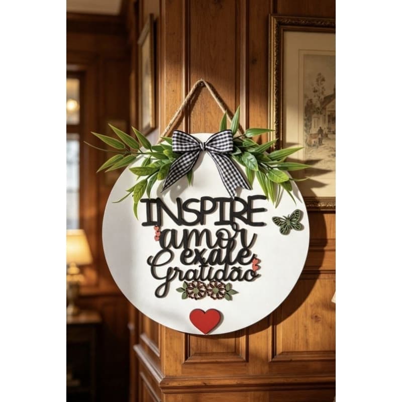 Placa Decorativa "Inspire Amor, Exale Gratidão" – Design Premium com Relevo e Flores