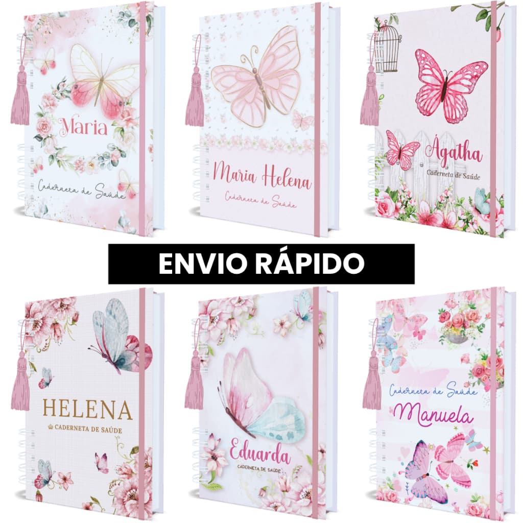 Caderneta de Vacinação Borboleta Personalizada Menina Capa Dura Atualizada