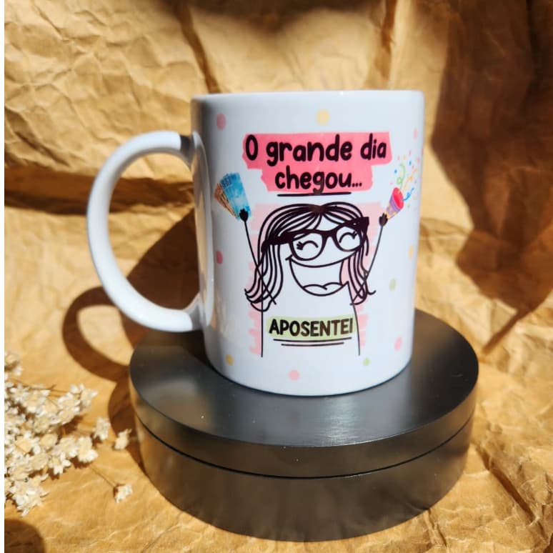 Caneca divertida o grande dia chegou... APOSENTEI! caneca flork, porcelana, 325ml presente divertido