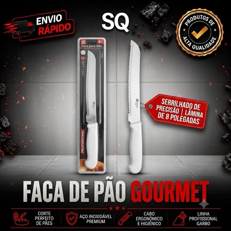 Faca de Pão Serrilhada em Aço Inox | Corte Fácil e Preciso | Cabo Ergonômico