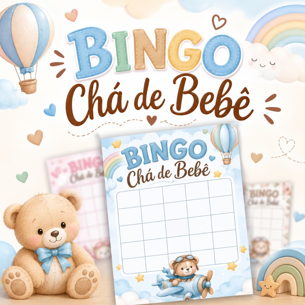 Bingo Chá de Bebê Menino ou Menina | Chá de fraldas | Personalizado Cartelas Impressas