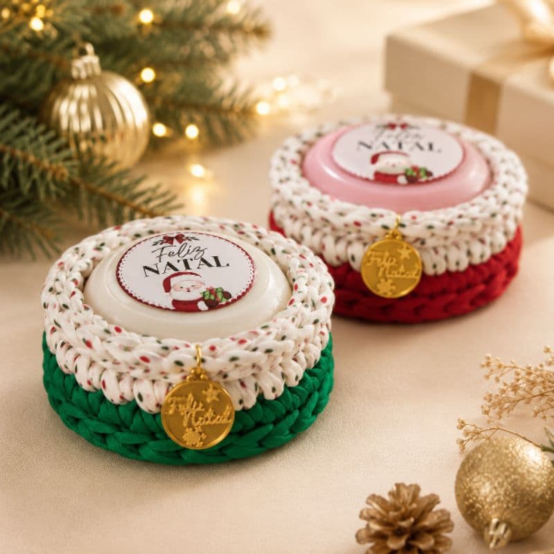 Mini Cesto Organizador de Crochê | Lembrancinha Natal Cachepô Porta Sabonete Porta jóias