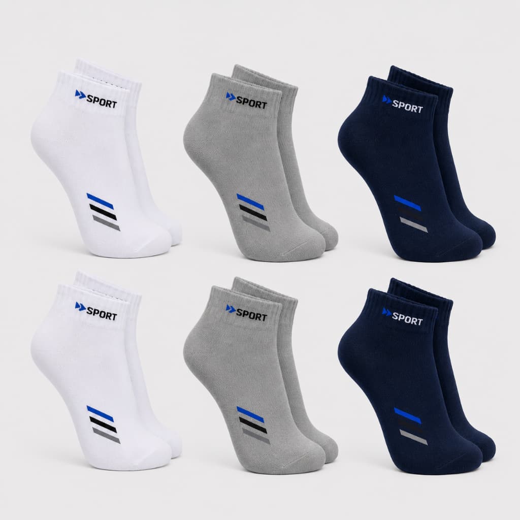 Kit 6 Pares de Meia Soquete Masculina Cano Curto Cores Neutras Sortidas Tecido Macio e Confortável