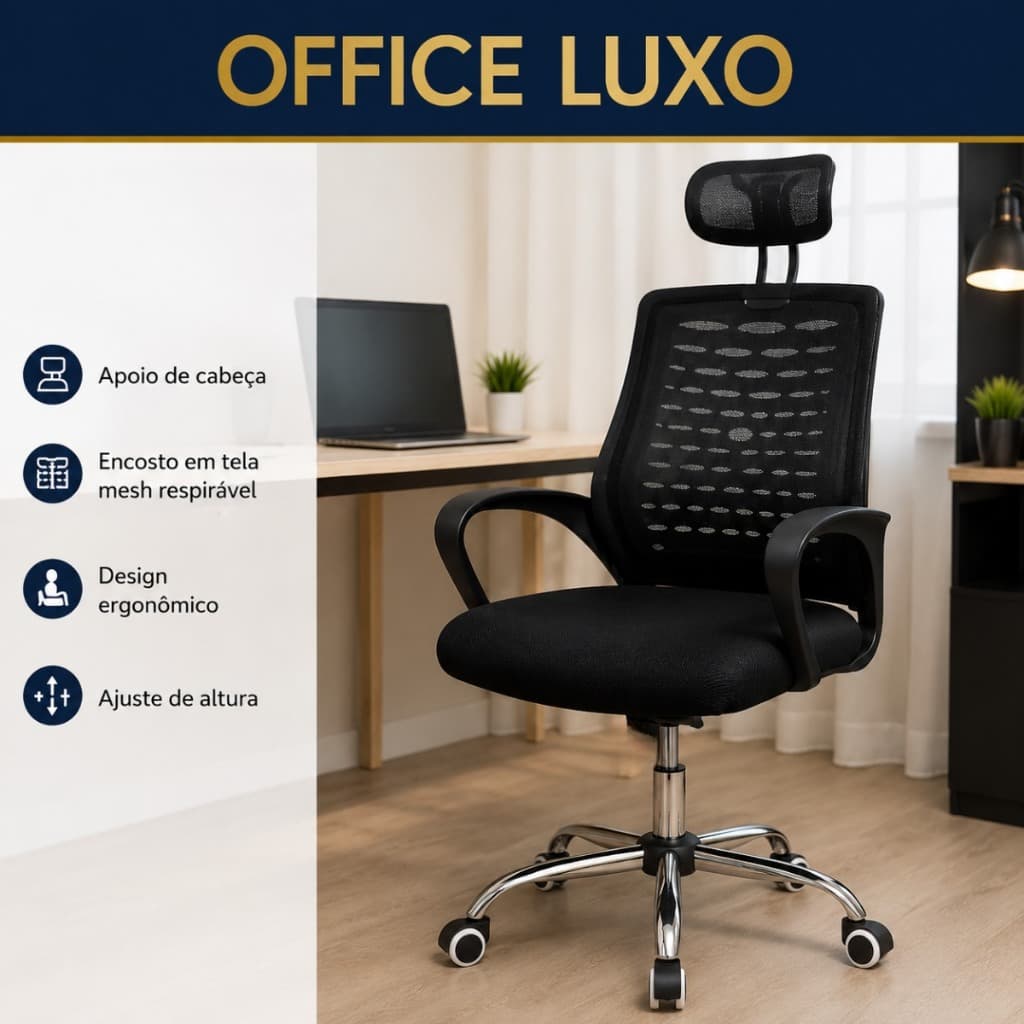 Cadeira Ergonômica De Escritório Com Encosto Mesh Respirável Luxo