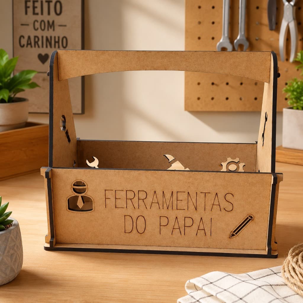 Caixa Cesto Mala de Ferramentas em MDF Caixa de Ferramenta do Papai