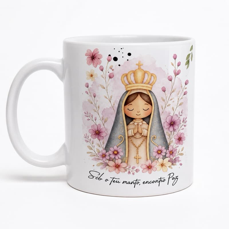 Caneca Nossa Senhora Aparecida 325ml | Caneca Católica de Cerâmica | Presente Religioso com nome