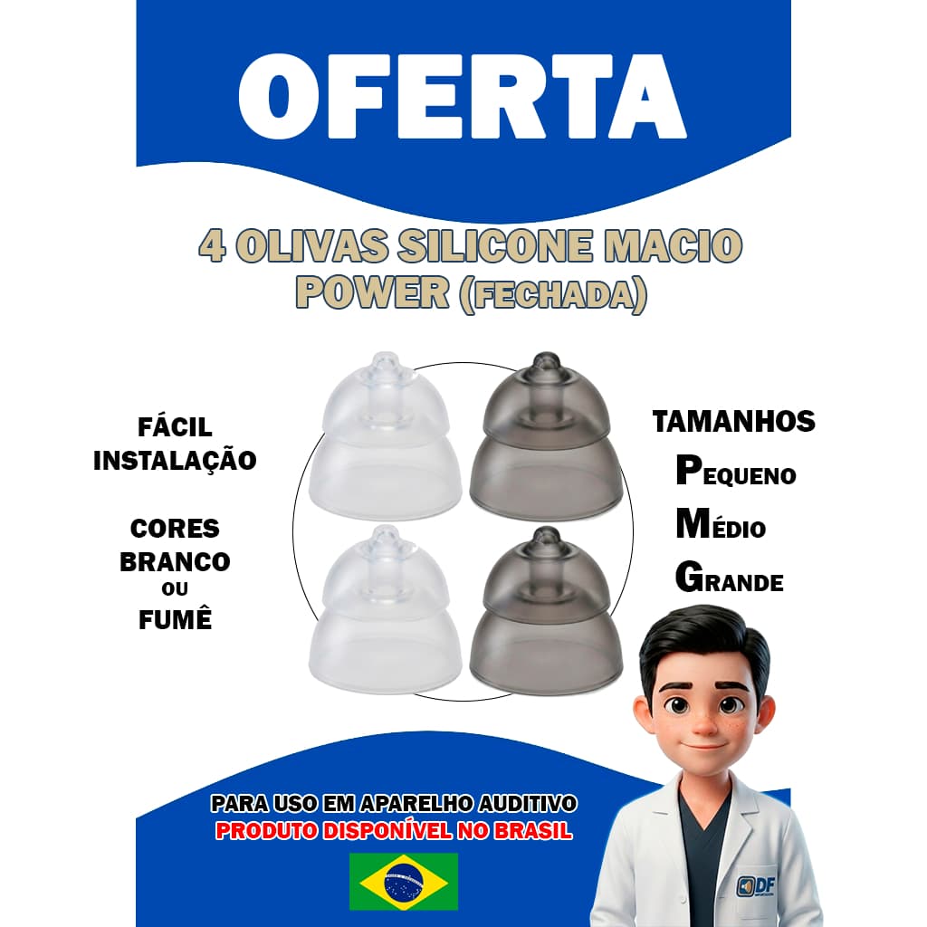 Pacote Com 4 Olivas Silicone Power ( Fechada ) para Aparelho Auditivo P M G