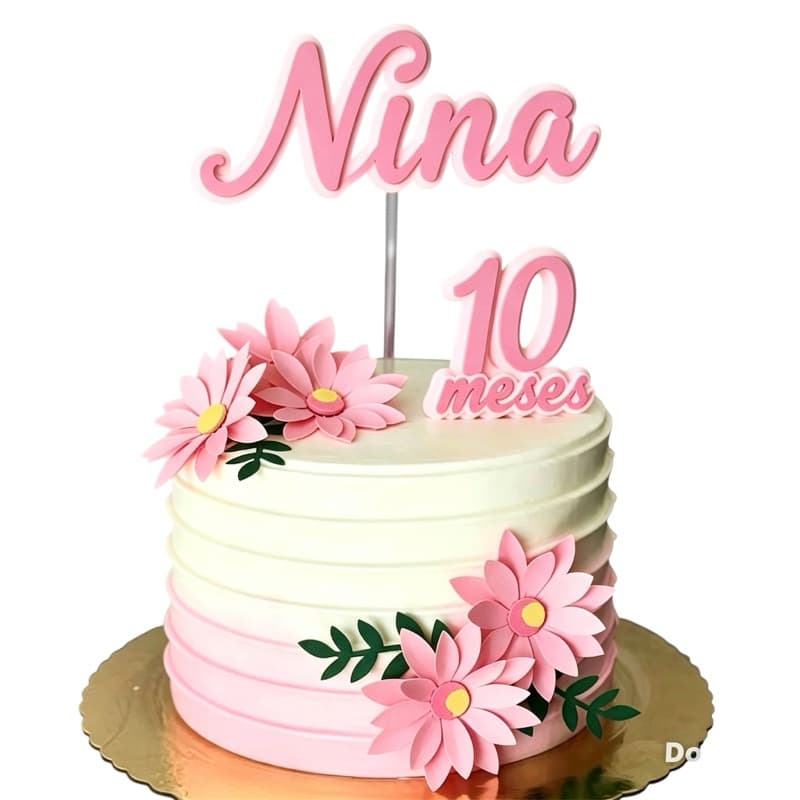 Topo De Bolo Personalizado Nome Idade | Flores Rosa | Flores Amarelas | Mesversário | Aniversário