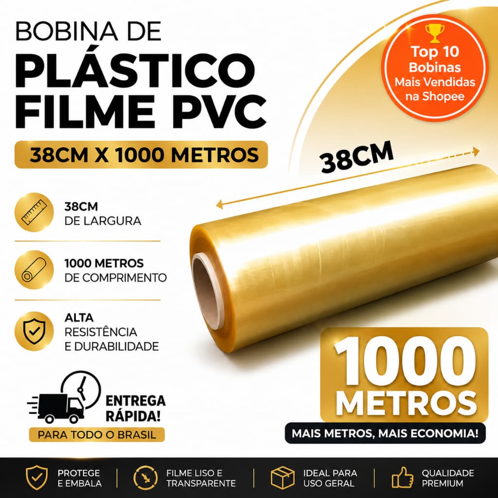 Rolo Bobina Plastico Filme Premium Pvc Esticavel Resistente 38cm X 1000m