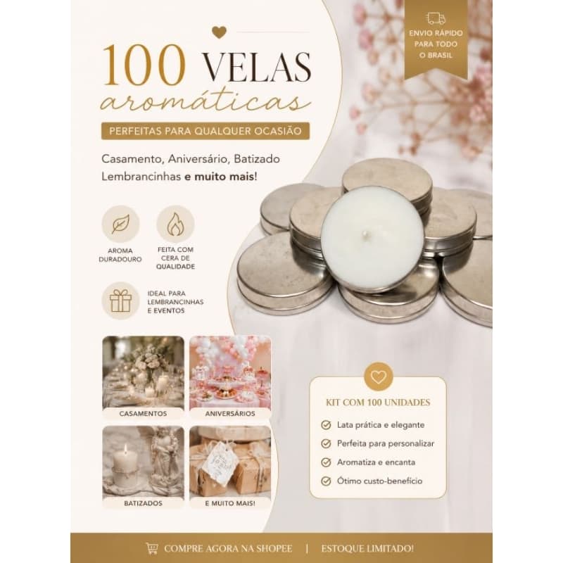 Velas Aromaticas 100 unidades  latinha lembrancinha casamento