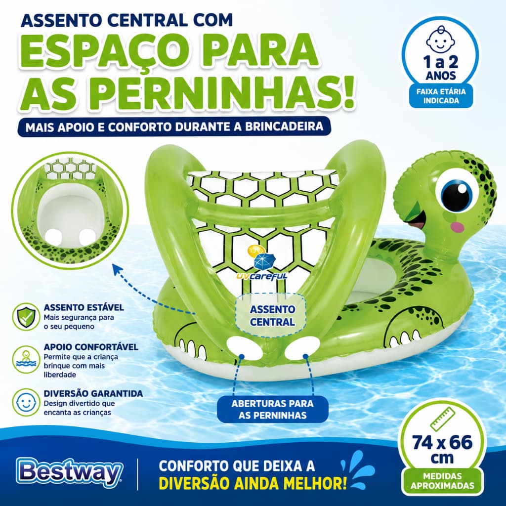 Boia Inflável Infantil com Assento Tartaruga 74x66cm Verde BST-016