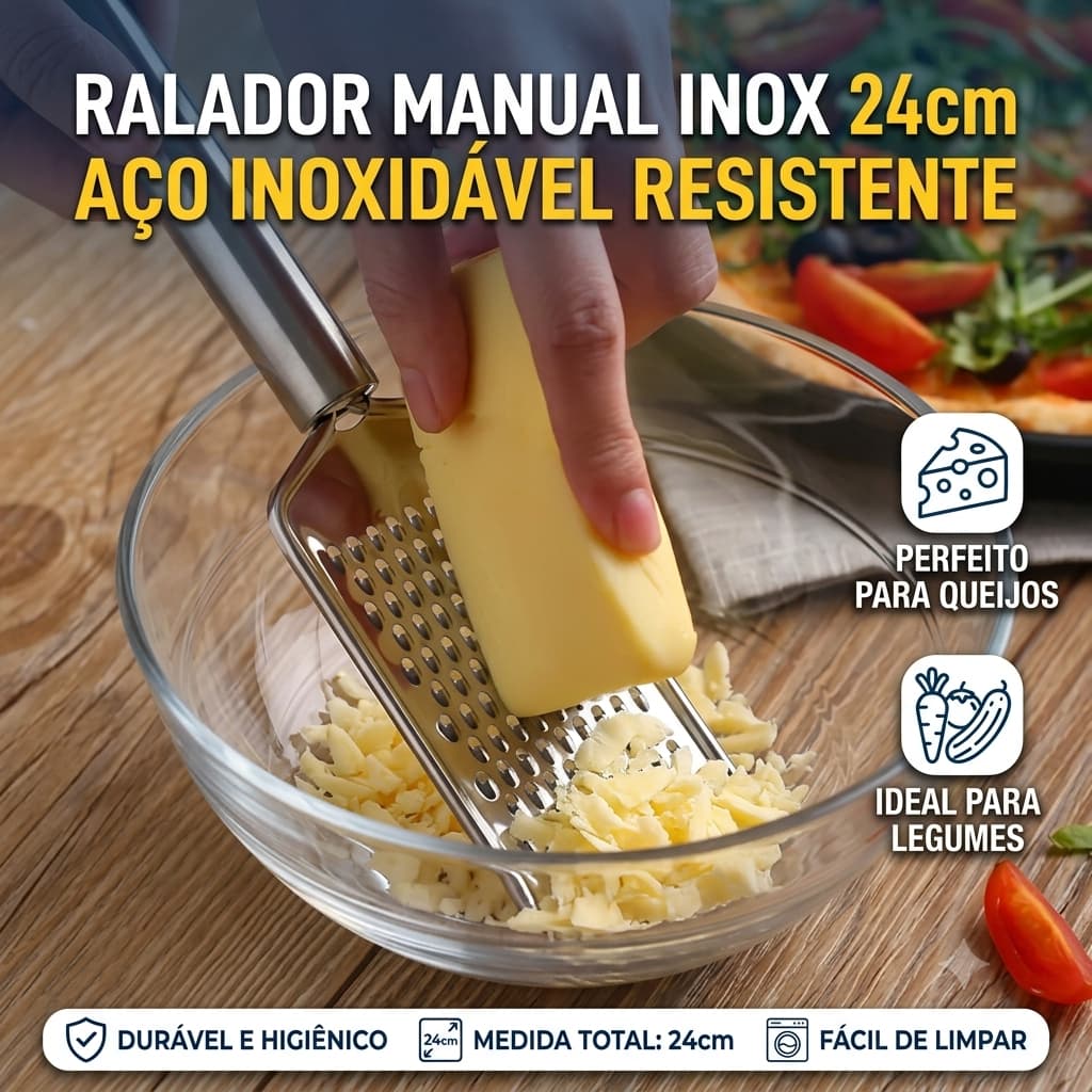 Ralador Manual Inox 24cm Aço Inoxidável Resistente Cozinha Queijo Legumes Durável