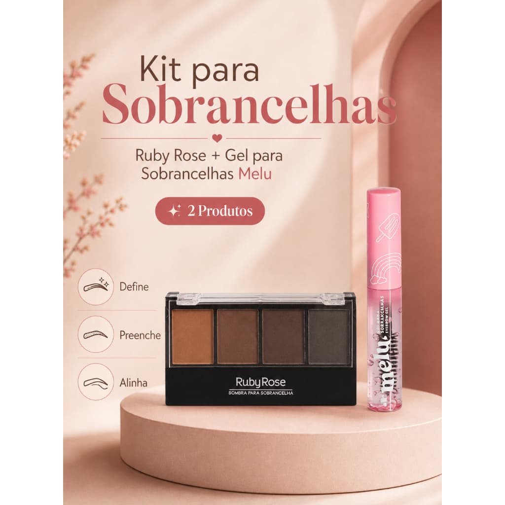 Kit para Sobrancelhas Ruby Rose Sombra HB-F572 + Gel Incolor Melu RR-8422