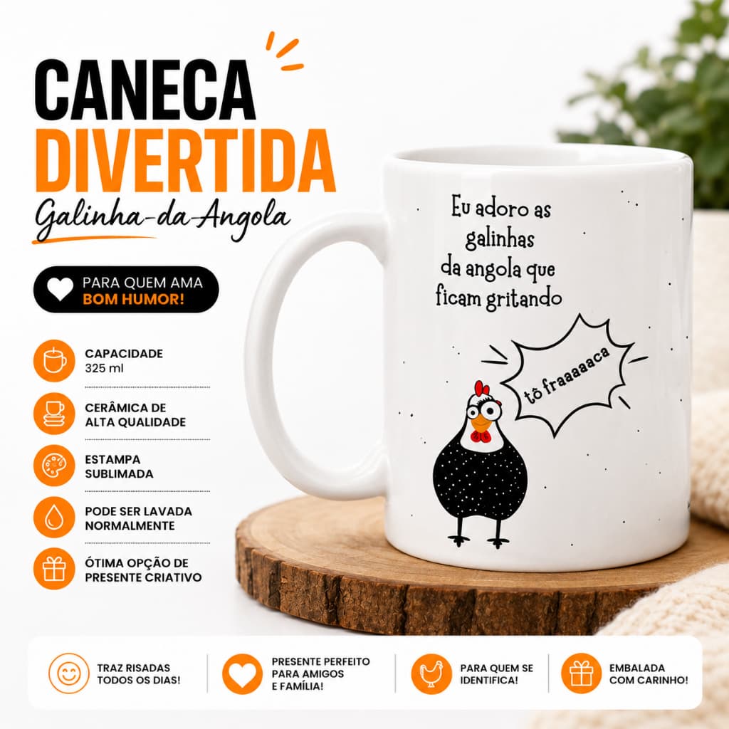 Caneca Divertida Galinha da Angola Engraçada 325ml Cerâmica Presente Criativo