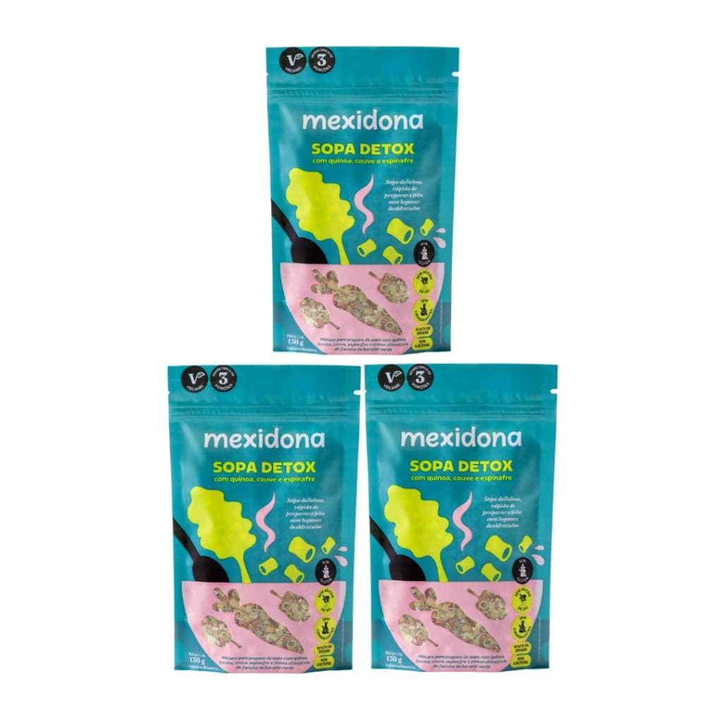 Mexidona Kit 3 Sopas Detox 130gr  Refeição Nutritiva, Cremosa, Saudável, Fit e Natural Fácil Preparo