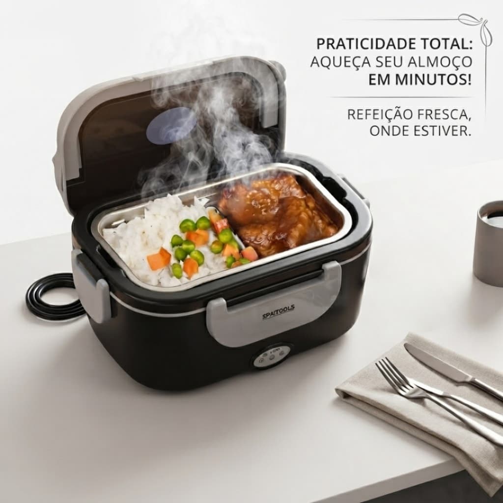 Marmiteira Elétrica Térmica Bivolt Preta Portátil Refeição Rápida Quente Prática e Compacta