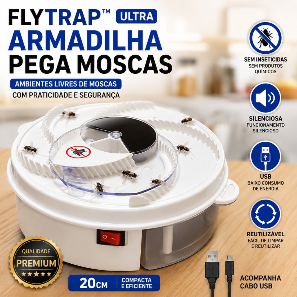 Armadilha Elétrica Pega Moscas 20cm Reutilizável Coletor de Insetos para Cozinha Casa Comércio
