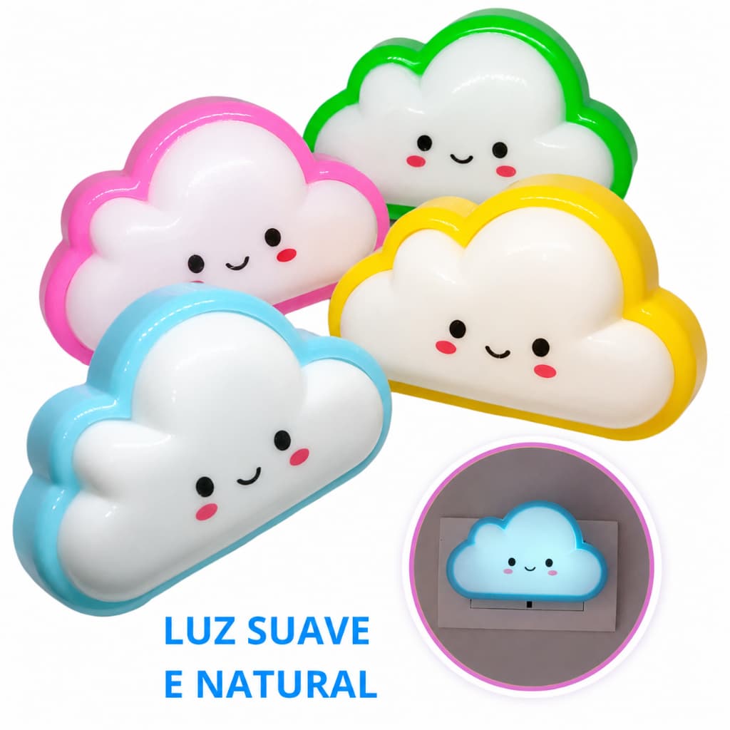 Mini Abajur De Tomada Infantil Nuvem Luminaria LED Bivolt Luz Noturna Quarto Bebê