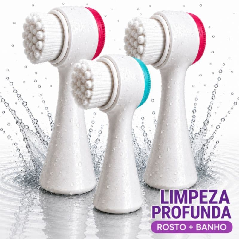 Escova Esfoliante Facial e de Banho Dupla Face com Silicone e Cerdas Macias
